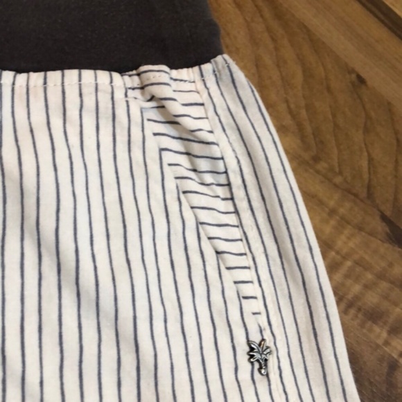 Sandwich Linen Blue Stripe fitted Waist MIDI Skirt - Picture 2 of 9